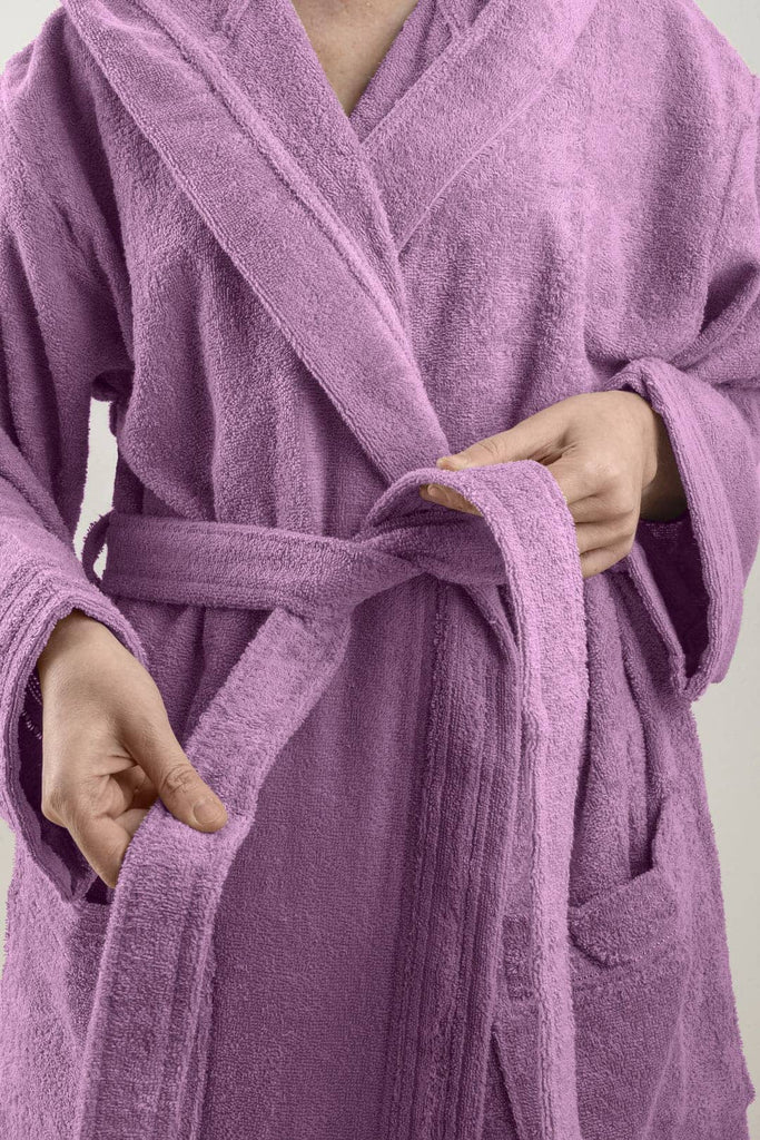 Accappatoio Unisex con Cappuccio Tinta Unita Malva - DiMaestro