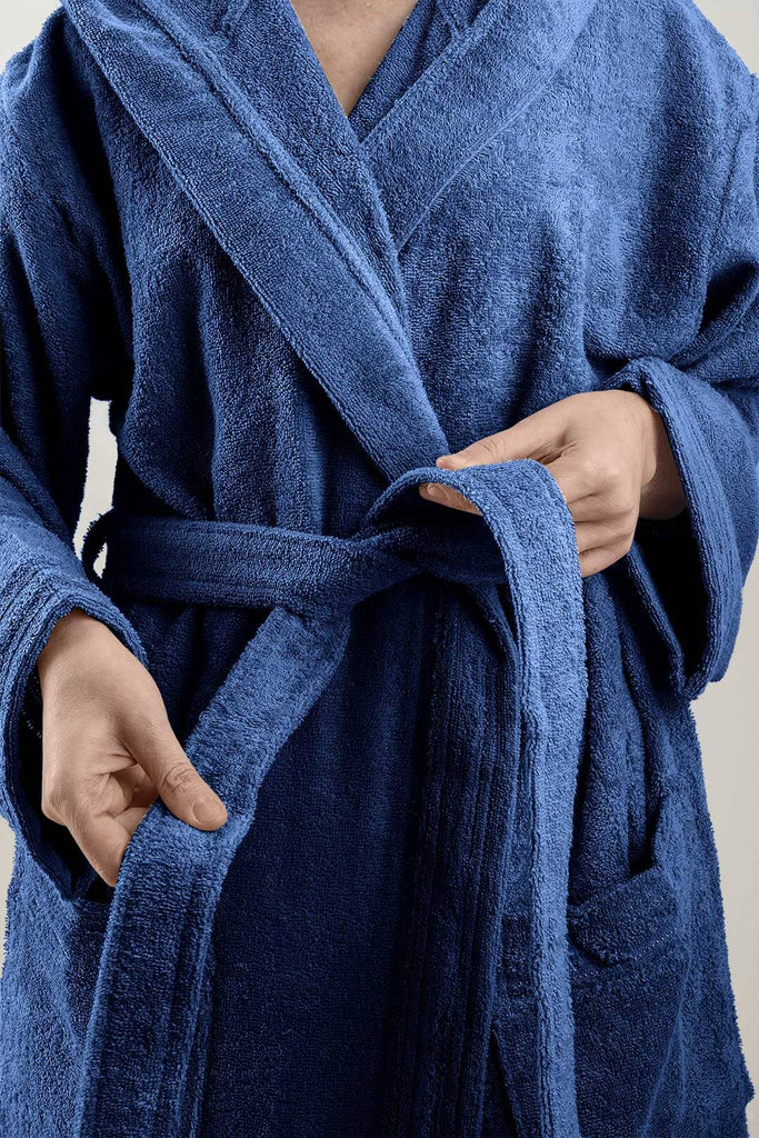 Accappatoio Unisex con Cappuccio Tinta Unita Blu - DiMaestro